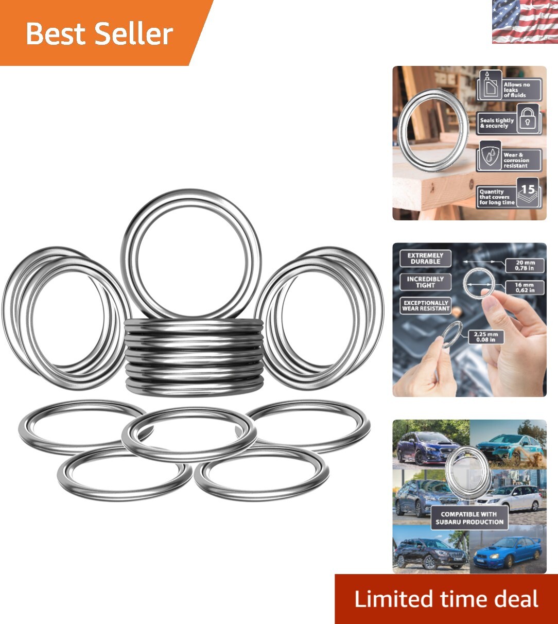 Complete 15-Piece 16mm Oil Drain Plug Gasket Seal Kit for Subaru Vehicles