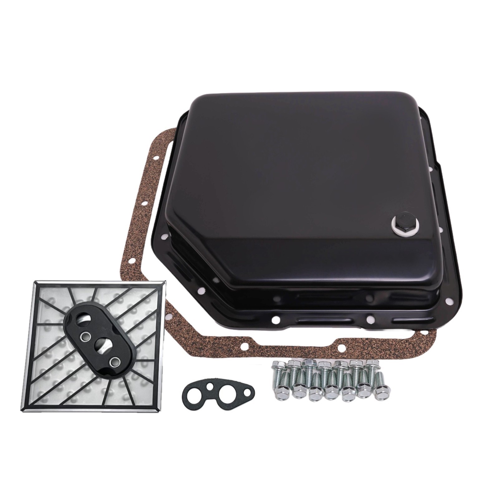 GM Transmission Pan TH350 Turbo 350 Steel Stock Capacity Chevy Filter Kit Black