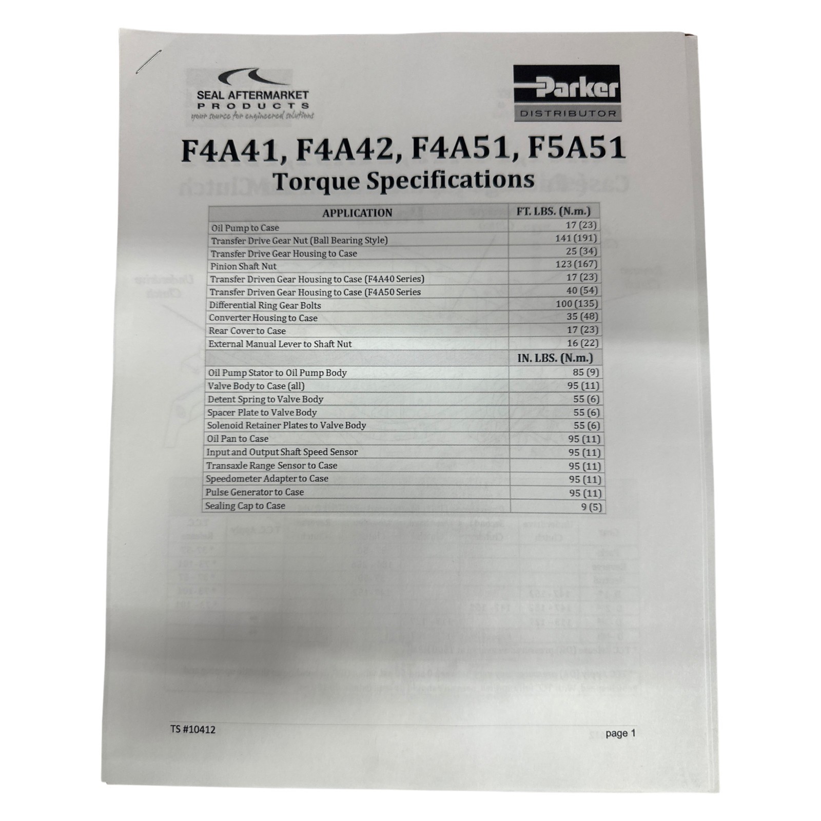 Mitsubishi Hyundai Transmission F4A41 F4A42 W4A42 Overhaul Kit Gaskets Seal 1996