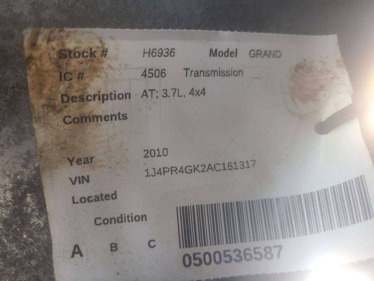 Automatic Transmission 3.7L 4WD Fits 05-10 GRAND CHEROKEE 1988718