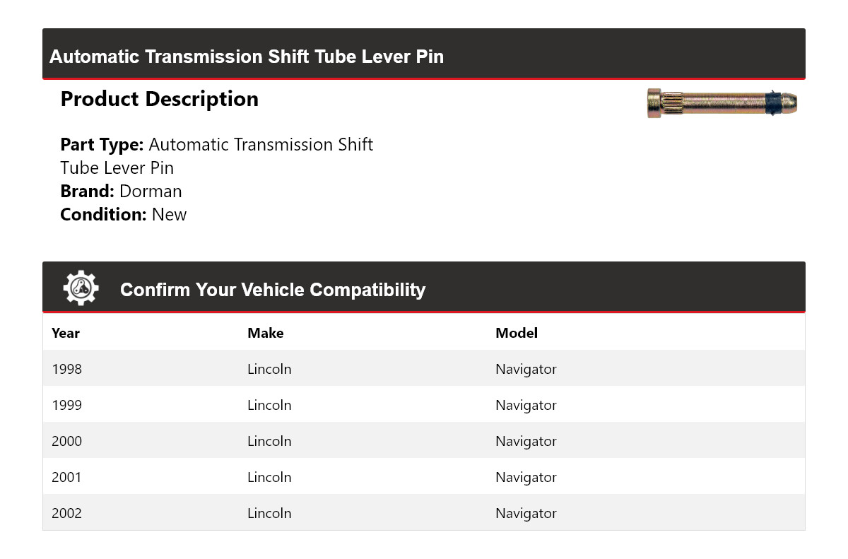 For 1998-2002 Lincoln Navigator Dorman AT Shift Tube Lever Pin 1999 2000 2001
