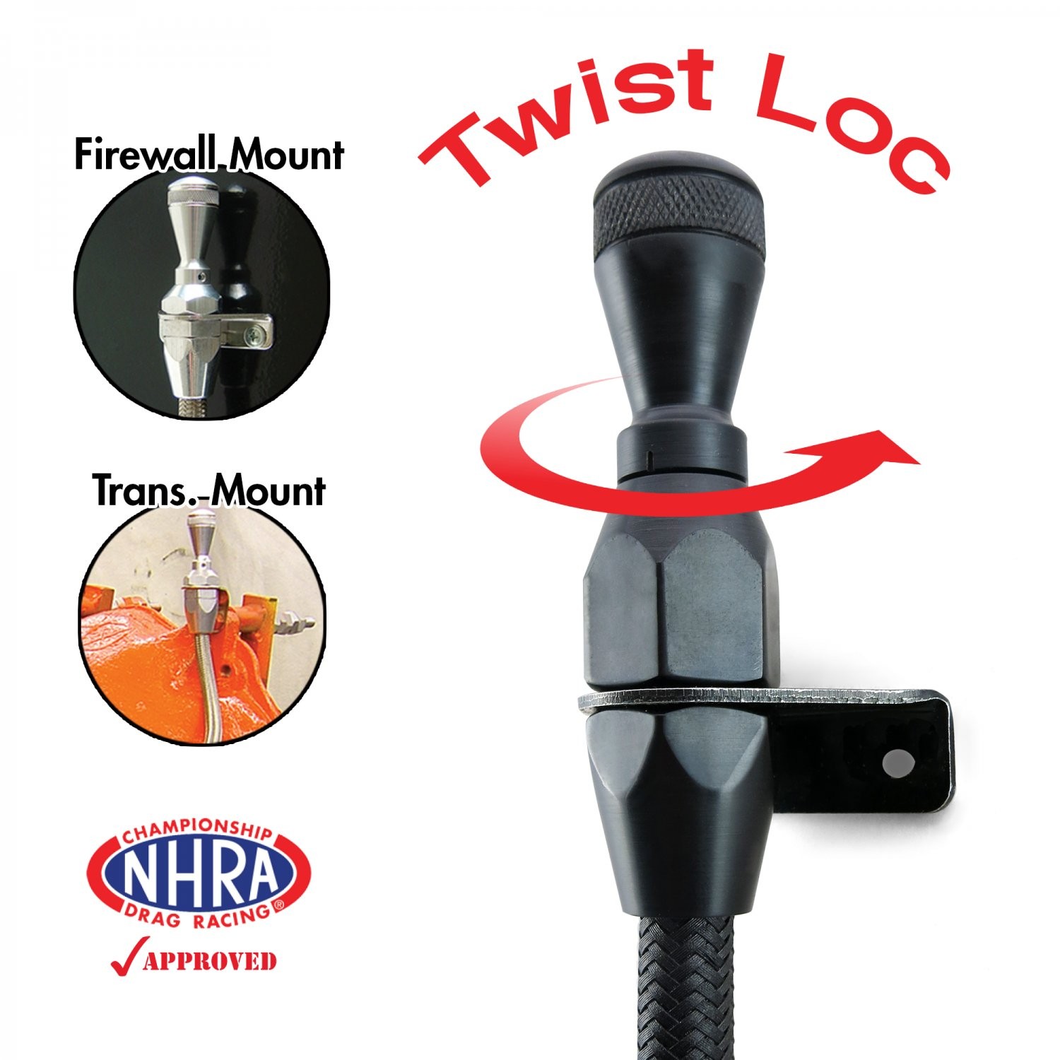 200-4R BLK Billet / SS Braid Locking Transmission Dipstick Firewall/Trans Mnt