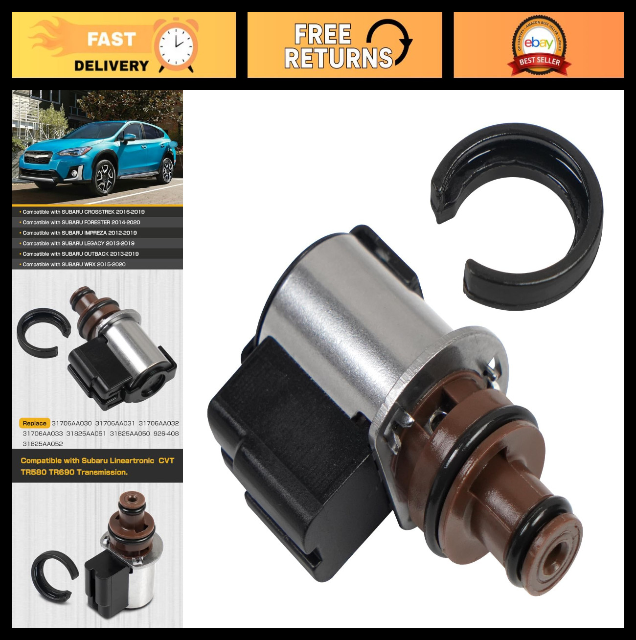 Torque Converter Clutch Lock-Up Solenoid 12ohm for Subaru CVT TR580 TR690, Repla