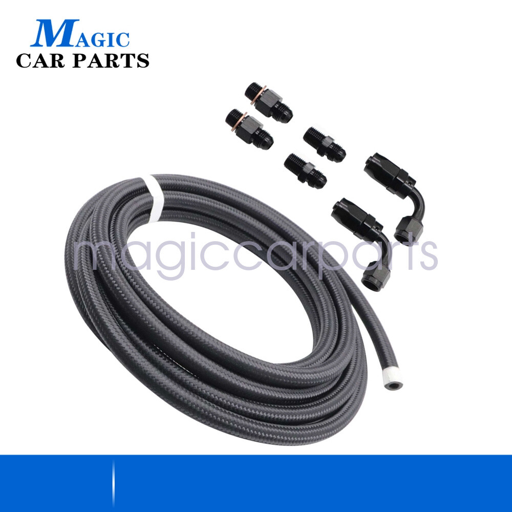 4L60E 4L65E Automatic Transmission Cooler Line Kit Black -6 AN Steel Braided U