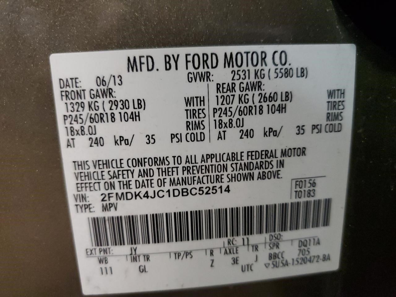 Automatic Transmission 6 Speed 3.7L AWD ID DA8P-7000-RB Fits 14-15 MKX 375316