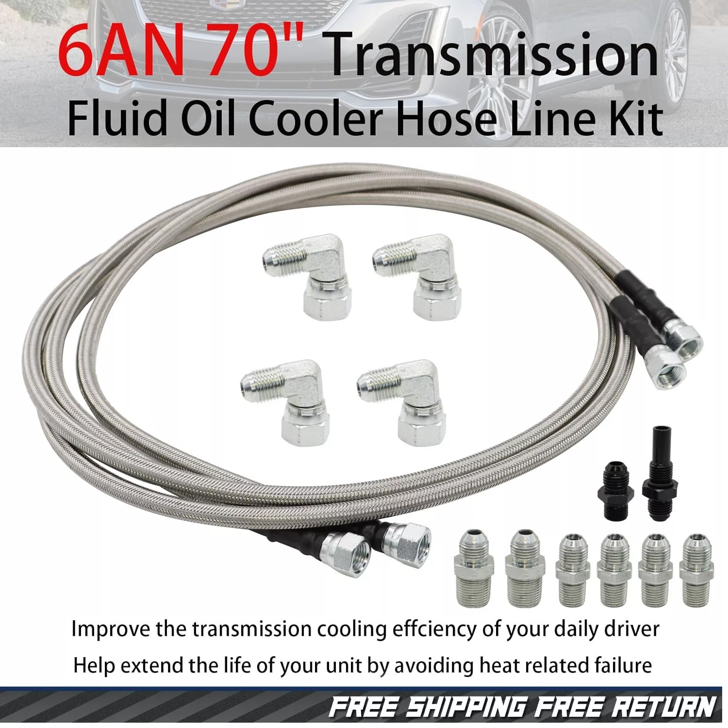 6AN 70″ Transmission Fluid Oil Cooler Hose Line kit for GM 4L60E 4L80E Ford CS5