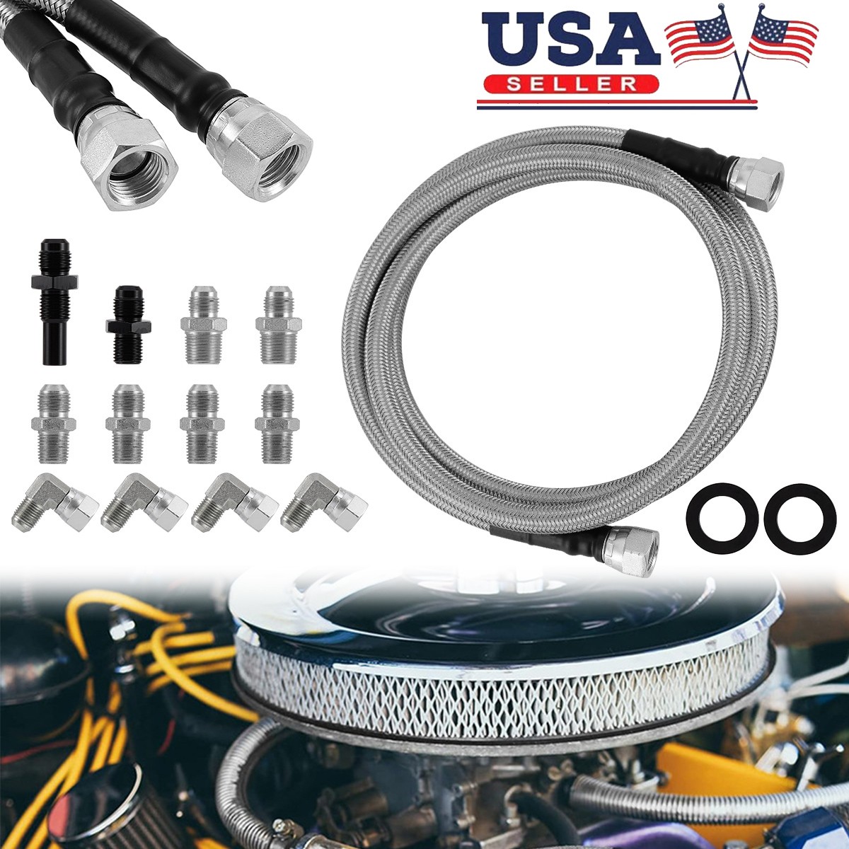 70″ Flexible Stainless Steel Braided Transmission Cooler Lines 6AN Fits GM 4L60E