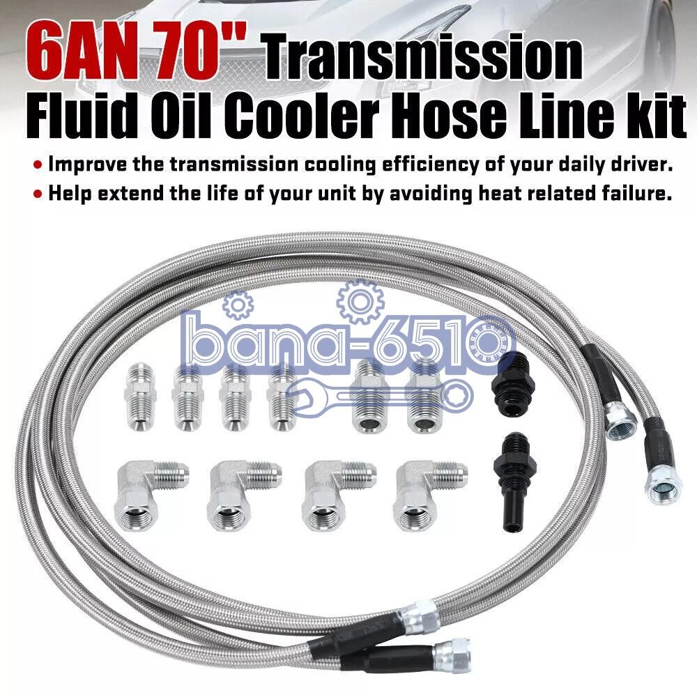 For GM 4L60E 4L80E Flexible SS Braided Transmission Cooler Lines Kit -6AN Hose