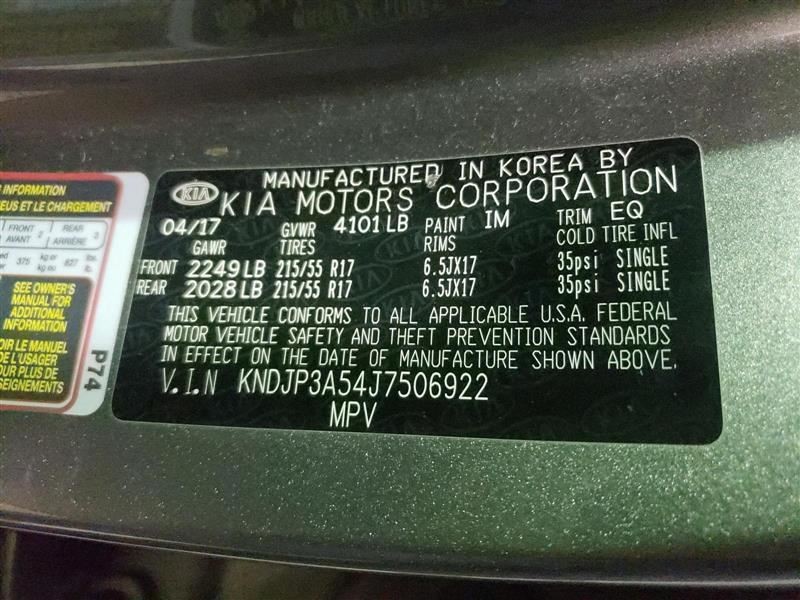 Automatic Transmission Gasoline Model 2.0L 17″ Wheels Fits 17-19 SOUL 3332334