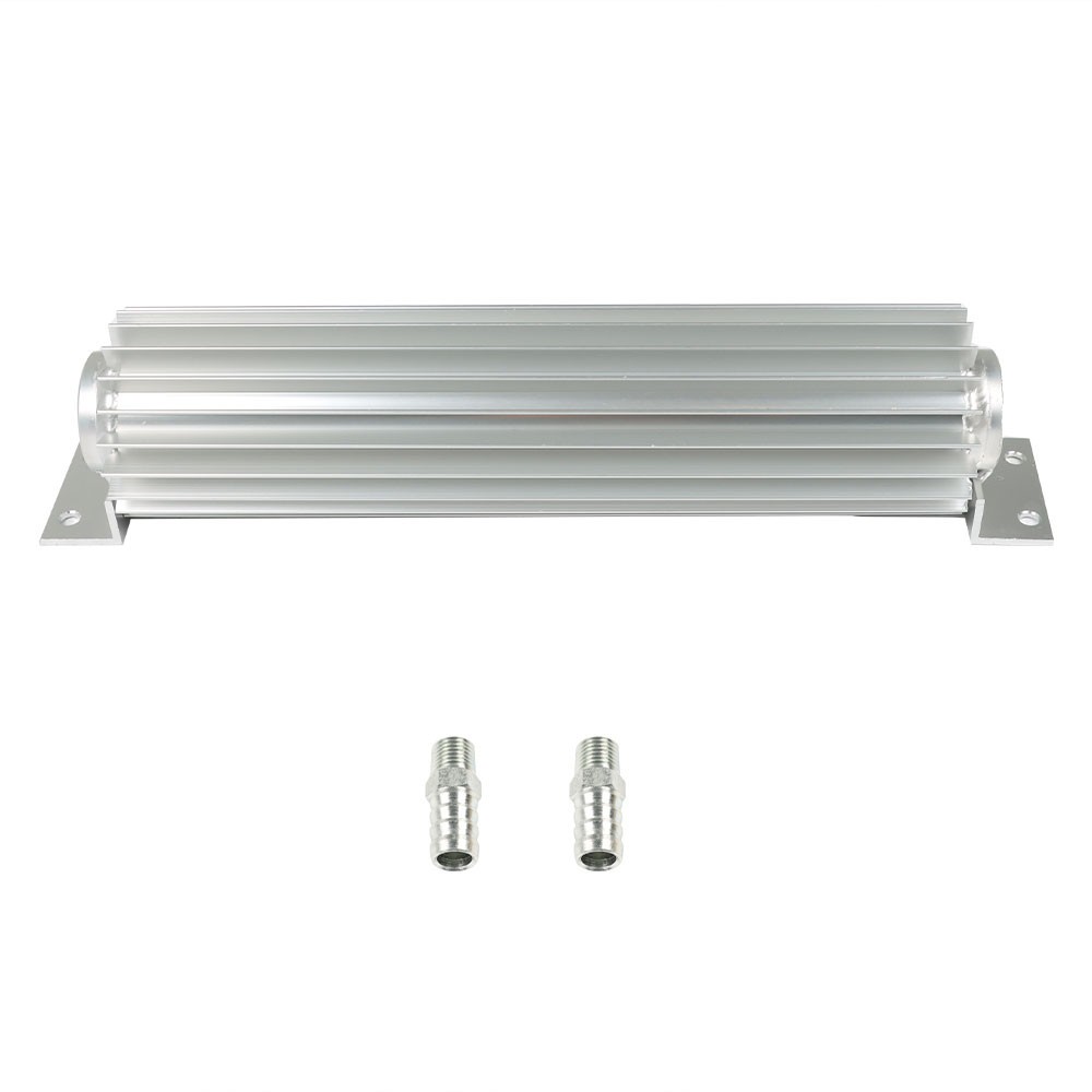 Universal 12″ Aluminum Dual Pass Finned Transmission Trans Oil Cooler Kit Silver