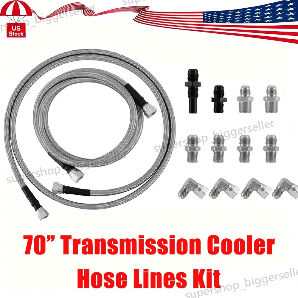 For GM 4L60E 4L80E Flexible SS Braided Transmission Cooler Lines Kit -6AN Hose