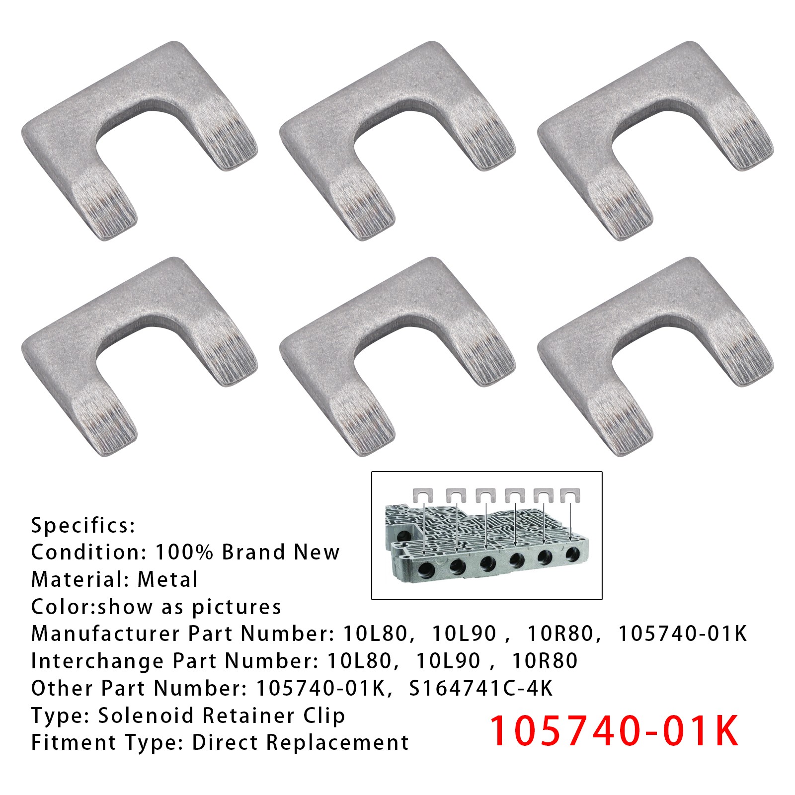6PCS Solenoid Retainer Clip105740-01K For 10L80 10L90 10R80 Transmission Valve🏅