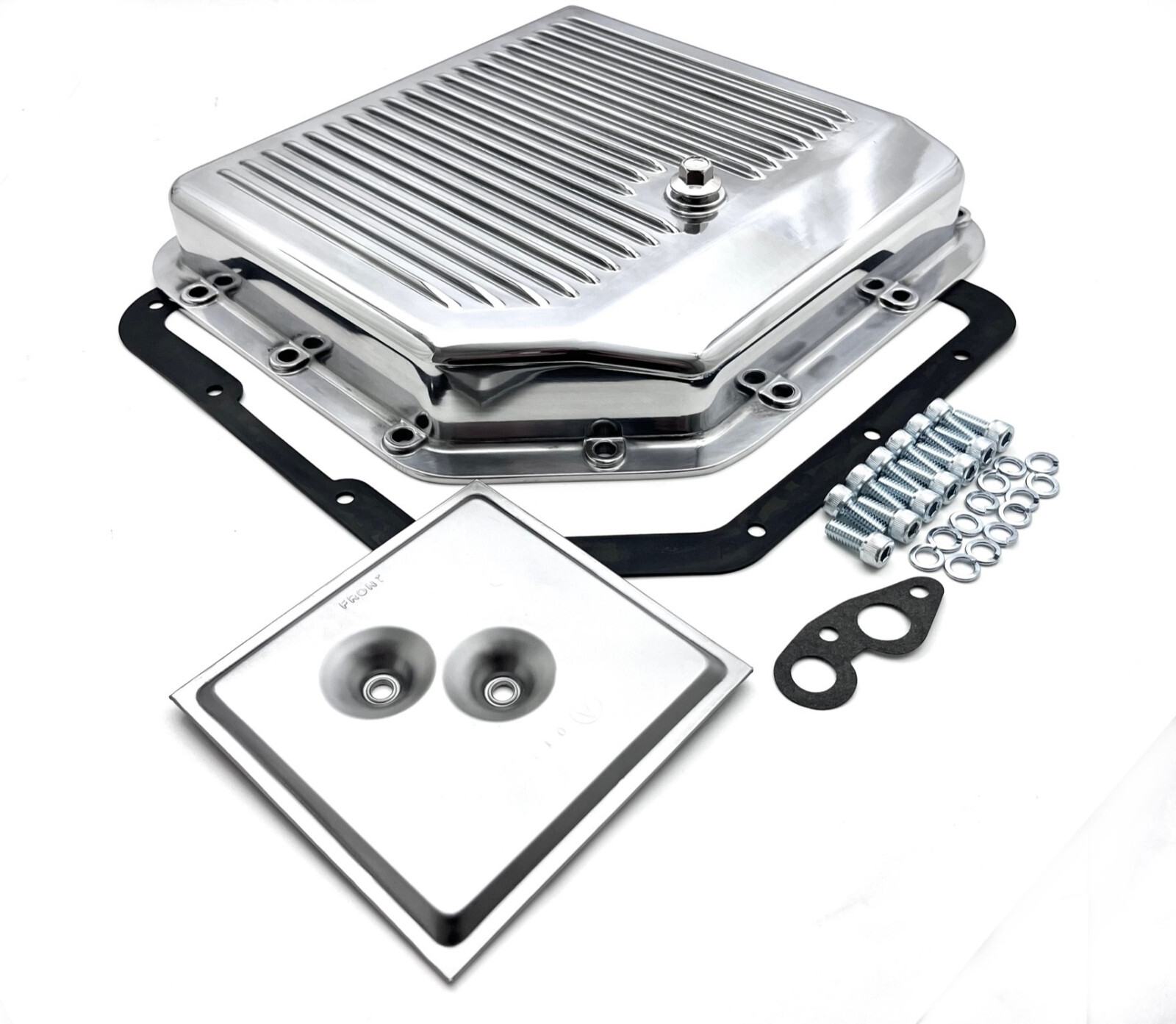 GM Transmission Pan Turbo 350 TH350 Stock Capacity Cast Aluminum Black + Filter