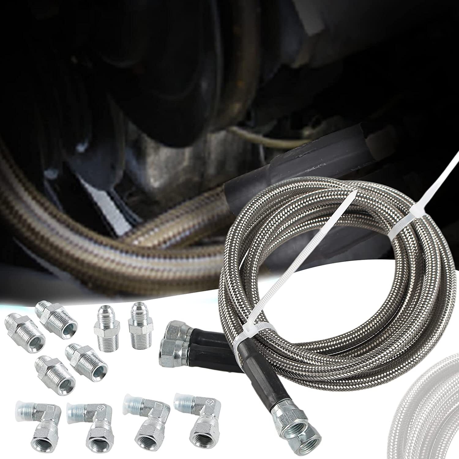SS Braided Transmission Cool Hoses Lines Kit For Chevy Ford TH350 700R4 TH400