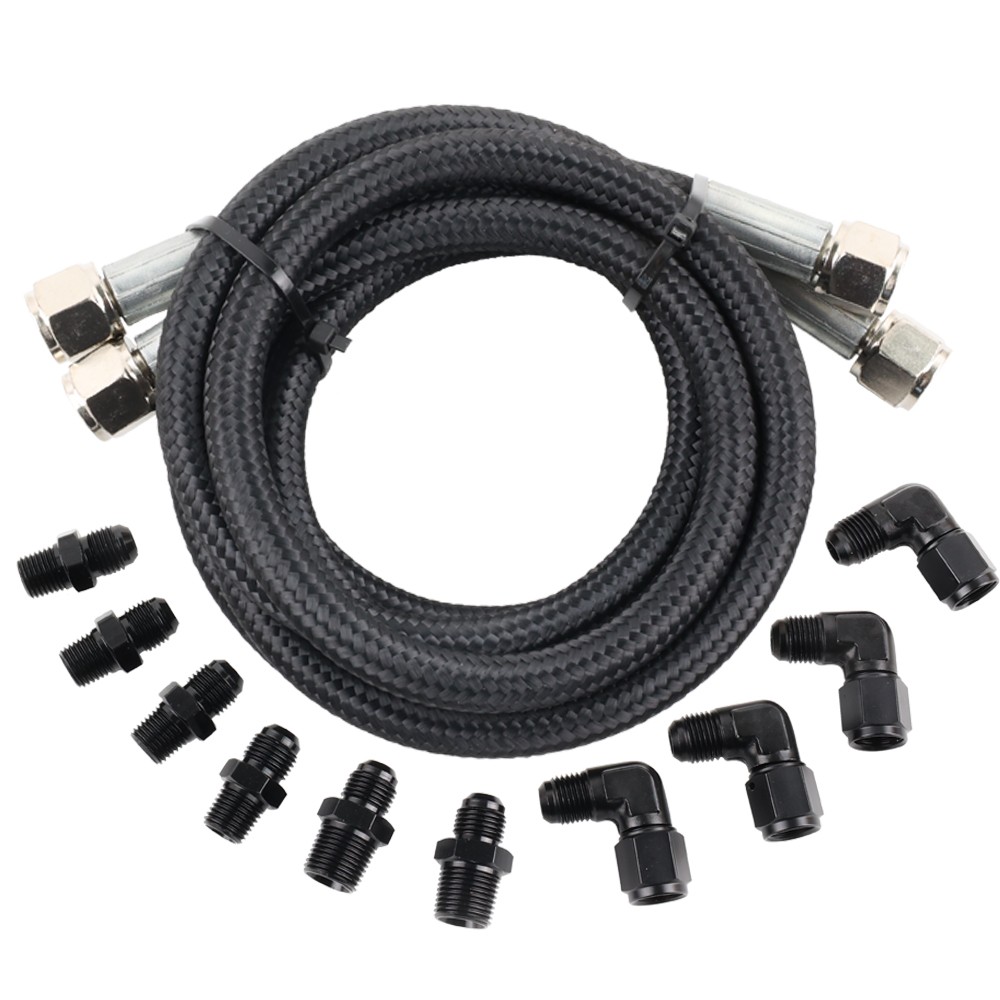 BLK 52” Nylon Braided Transmission Cooler Hose Line Fitting TH350 700R4 TH400