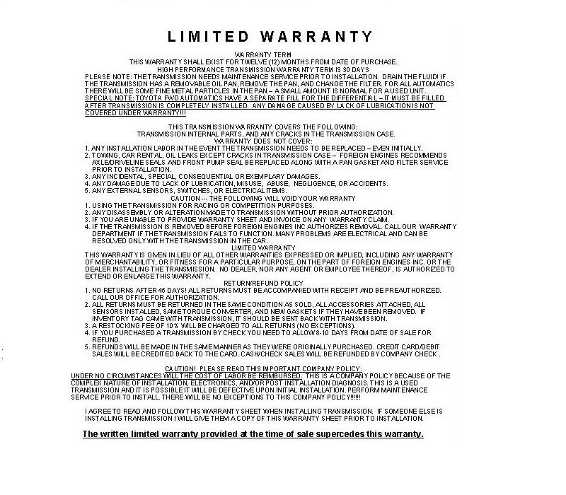 2005 SUBARU OUTBACK AUTOMATIC TRANSMISSION AWD H6 3.0L REPLACES TG5C7CMAAA
