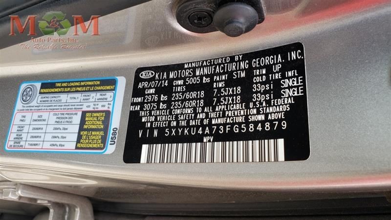 Automatic Transmission 3.3L 6 Cylinder FWD Fits 14-15 SORENTO 1961595