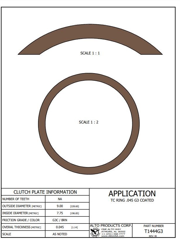.For Alto T1444G3 Torque Converter Coated Ring Friction .045 G3 COATED
