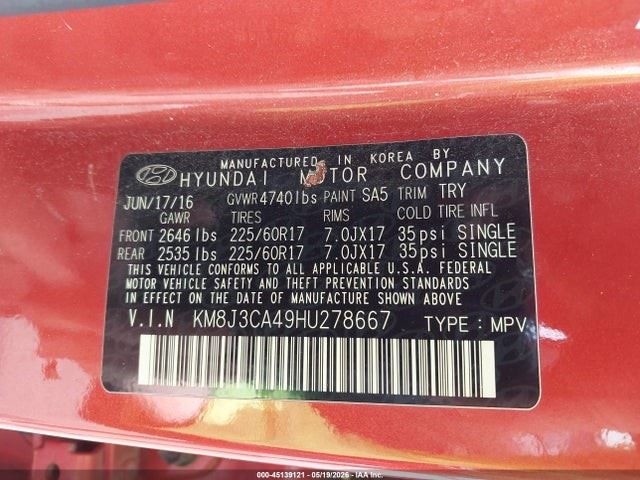 2016 2017 2018 Hyundai Tucson Automatic Transmission 2.0L AWD 450003BWD0