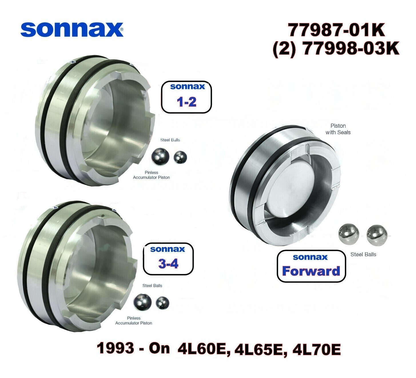 Sonnax Pinless Accumulator Piston Kit Forward, 1-2, & 3-4 4L60E 4L65E 4L70