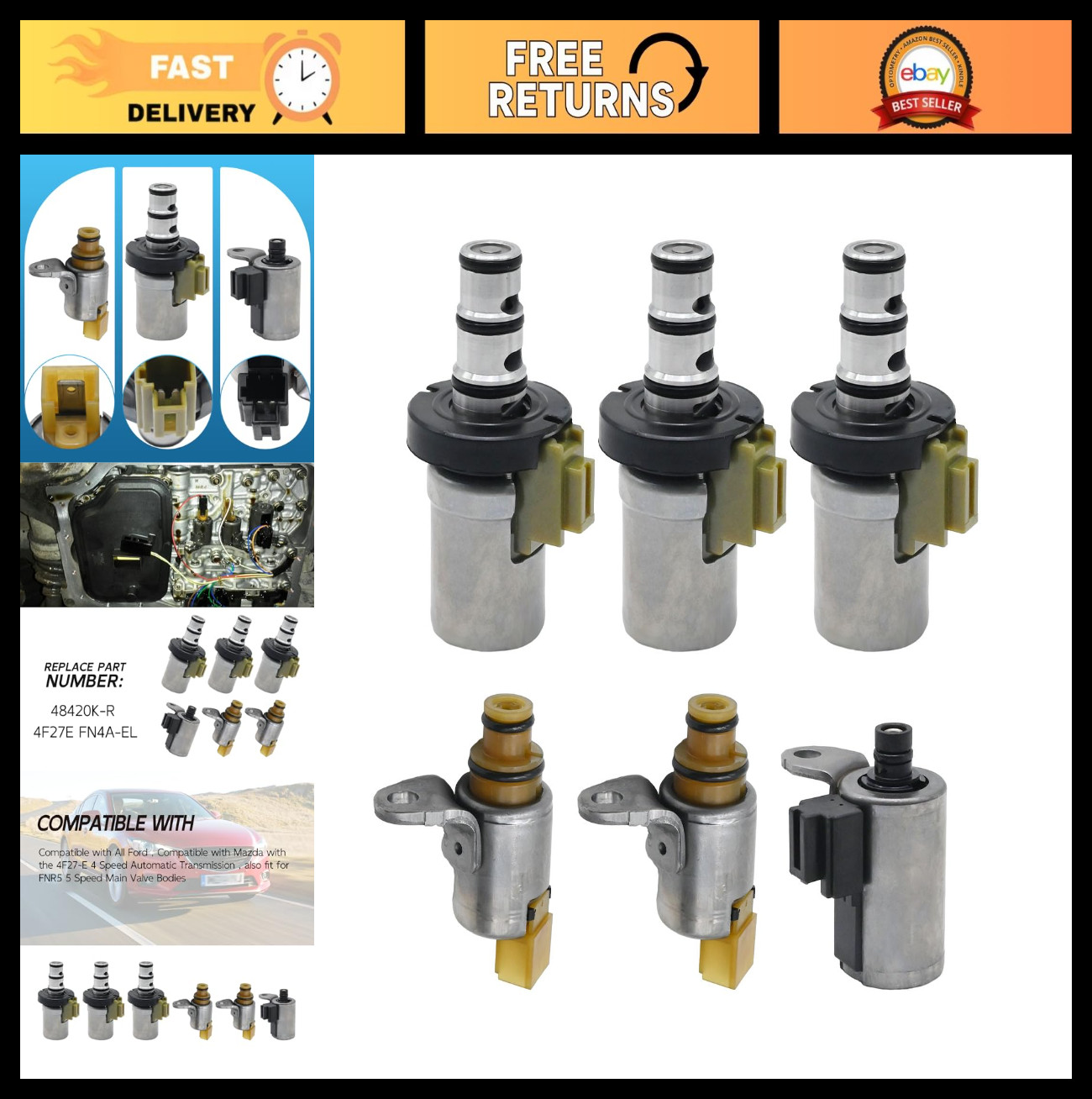 6Pcs Transmission Shift Solenoid Kit EPC PWM Replacement for Ford Mazda 48420K-R