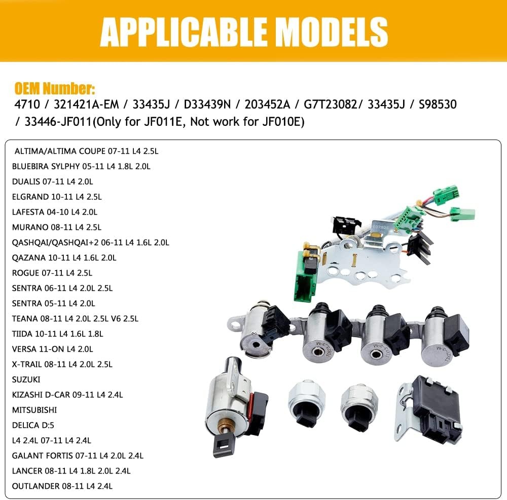 9PCS CVT JF011E RE0F10A F1CJA Body Solenoid Valve For 2007-2012 Nissan L4 2.5L