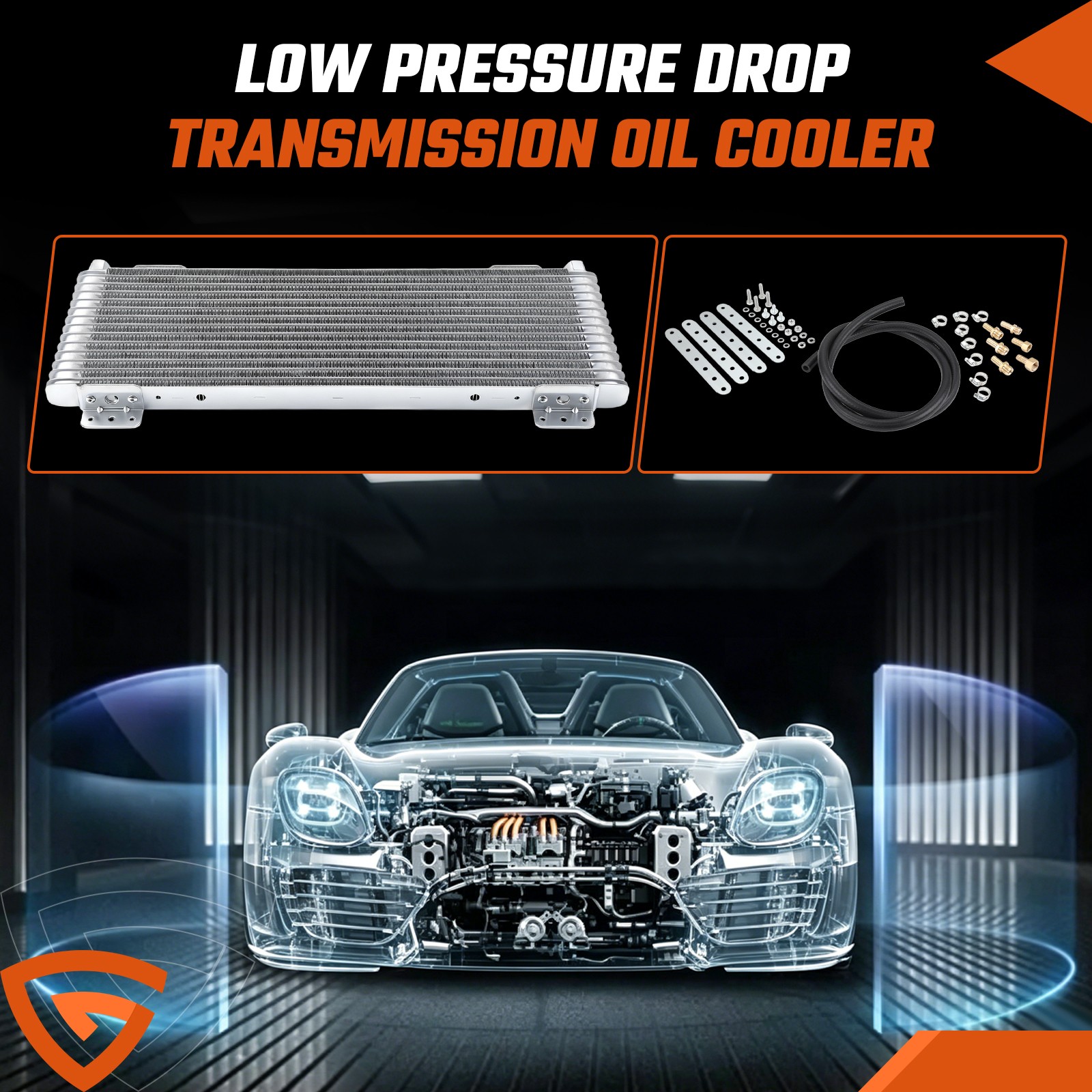 Heavy Duty Transmission Cooler Low Pressure Drop Fits LPD47391 Silver