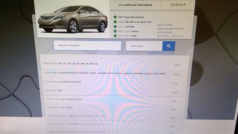 Automatic Transmission 2.4L VIN C 8th Digit Fits 11-13 SONATA 845646