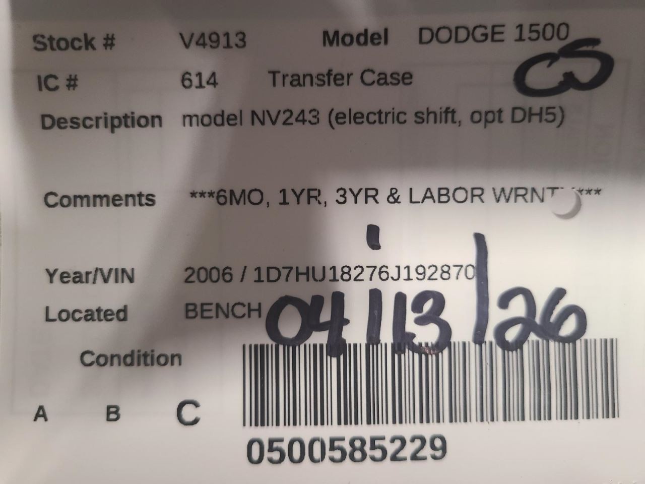 Transfer Case Model NV243 Electric Shift Fits 06-12 DODGE 1500 PICKUP 2251426