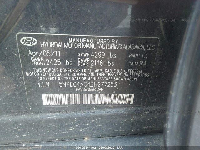 2011-13 HYUDNAI SONATA Automatic Transmission 2.4L VIN C 8th Digit